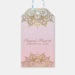 Gold Mandala Pink Peach Modern Wedding Favor Gift Tags