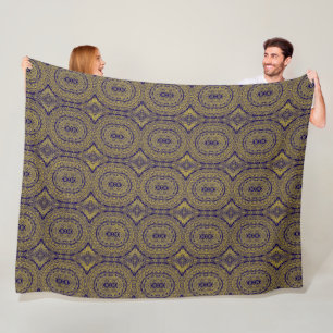 Gold Mandala Print on Blue Fleece Blanket