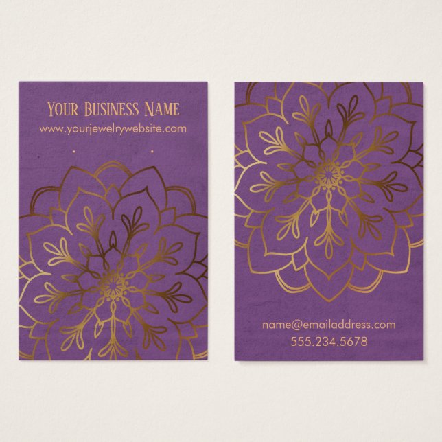 Gold Mandala & Purple Earring Holder Display Cards (Front & Back)