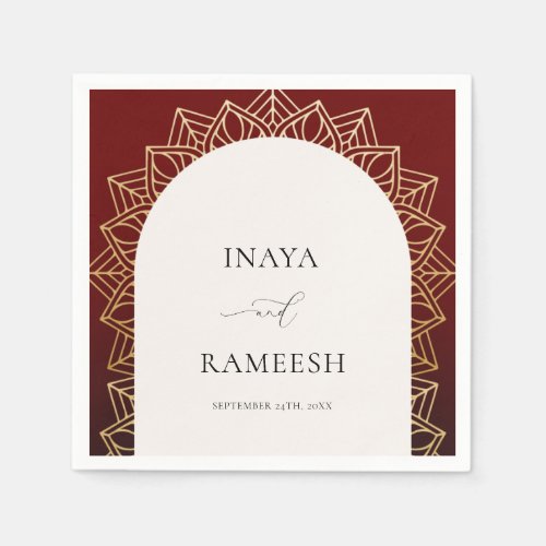 Gold Mandala Red Indian Wedding  Napkins