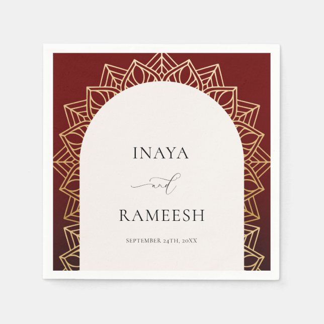Gold Mandala Red Indian Wedding  Napkins (Front)