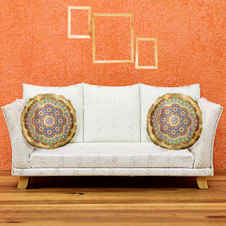 Gold Mandala Round Pillow