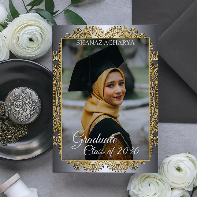Gold Mandala Silver Gray Graduation Announcement (Creator Uploaded)