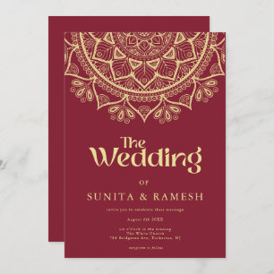 Gold Mandala Traditional Red Indian Wedding Invitation