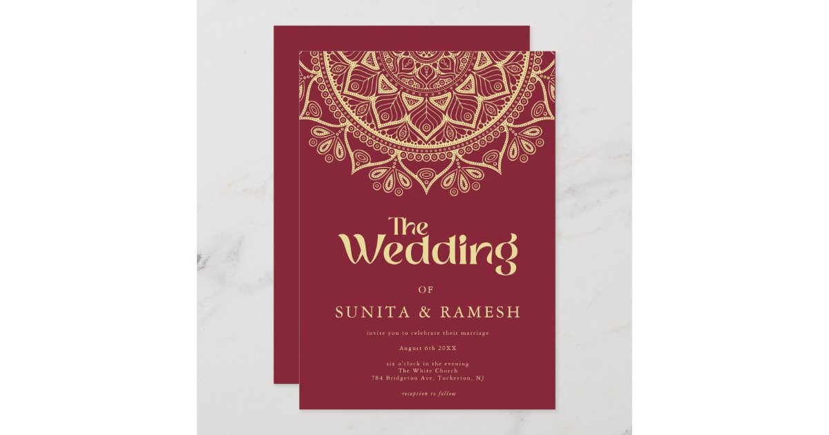 Gold Mandala Traditional Red Indian Wedding Invitation | Zazzle