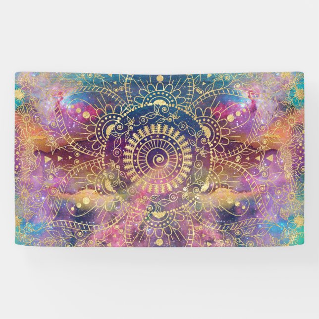 Gold Mandala Watercolor Colorful Nebula Banner (Horizontal)