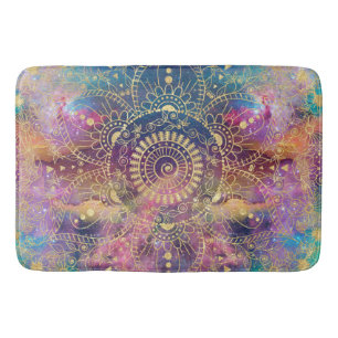 Gold Mandala Watercolor Colorful Nebula Bathroom Mat