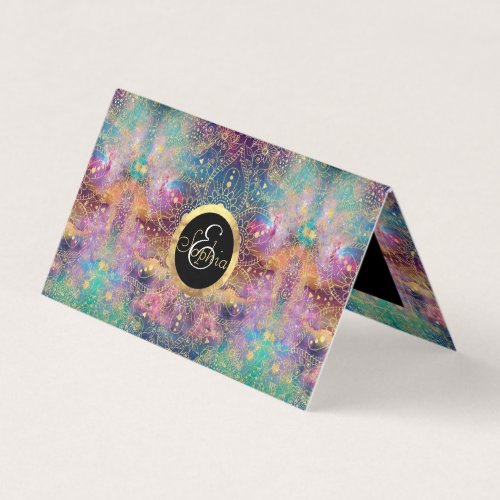 Gold Mandala Watercolor Colorful Nebula Business Card