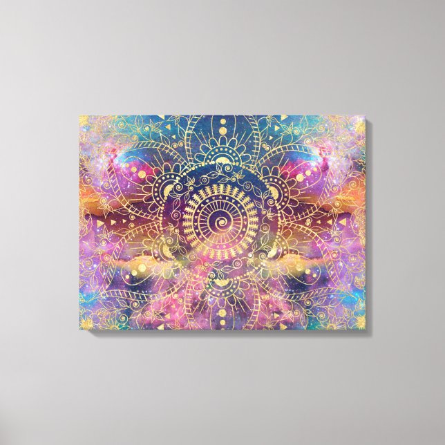 Gold Mandala Watercolor Colorful Nebula Canvas Print (Front)