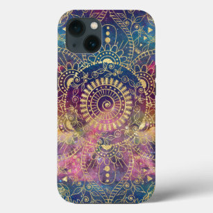 Gold Mandala Watercolor Colorful Nebula iPhone 13 Case