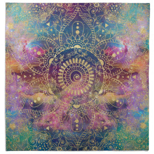 Gold Mandala Watercolor Colorful Nebula Cloth Napkin