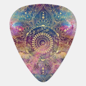 Gold Mandala Watercolor Colorful Nebula Guitar Pick by Trendy_arT at Zazzle
