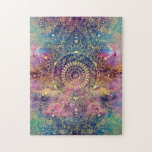 Gold Mandala Watercolor Colorful Nebula Jigsaw Puzzle<br><div class="desc">This artwork has a boho-chic and dreamy feel with a whimsical floral gold tribal mandala design placed on a beautiful colorful watercolor Orion nebula and stars background. The design features Aztec and mystical elements,  the universe and nature.</div>