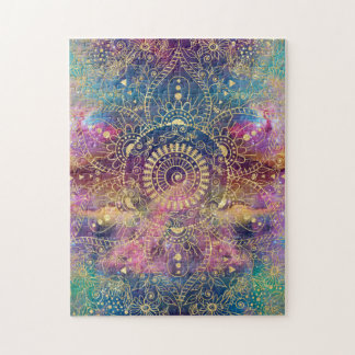 Gold Mandala Watercolor Colorful Nebula Jigsaw Puzzle