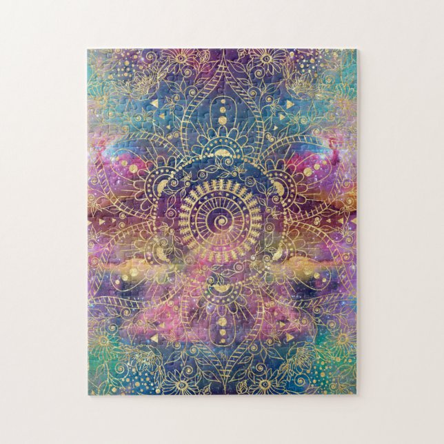 Gold Mandala Watercolor Colorful Nebula Jigsaw Puzzle (Vertical)