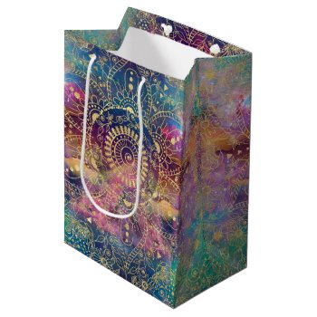 Gold Mandala Watercolor Colorful Nebula Medium Gift Bag by Trendy_arT at Zazzle