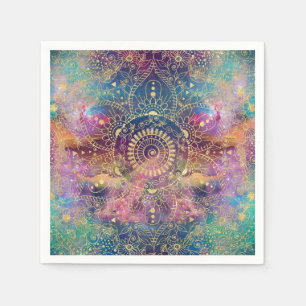Gold Mandala Watercolor Colorful Nebula Napkins