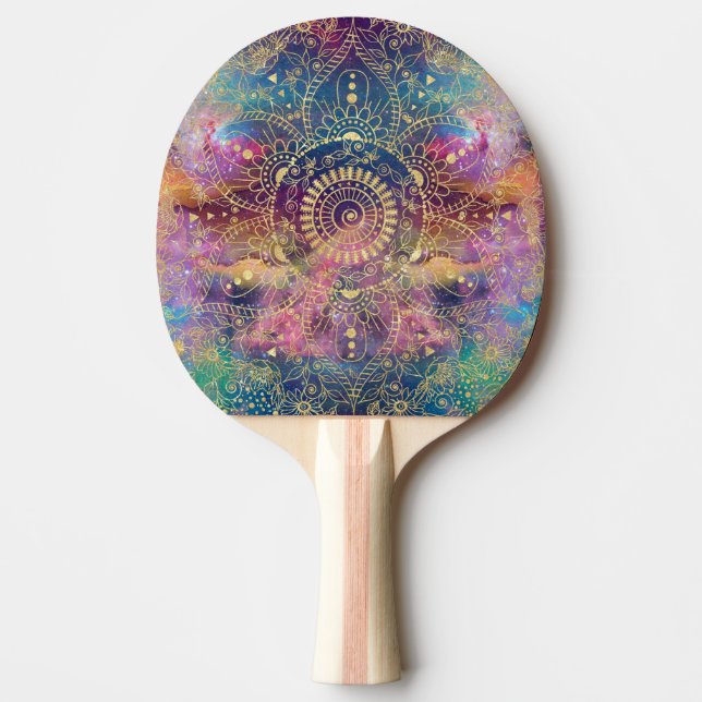 Gold Mandala Watercolor Colorful Nebula Ping Pong Paddle (Front)
