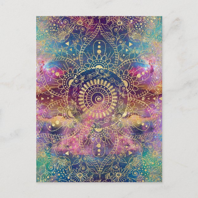 Gold Mandala Watercolor Colorful Nebula Postcard (Front)