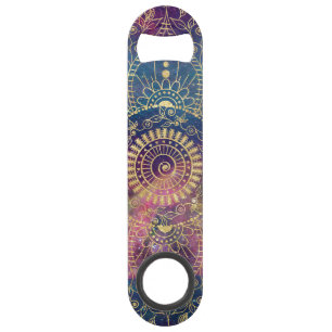 Gold Mandala Watercolor Colorful Nebula Speed Bottle Opener