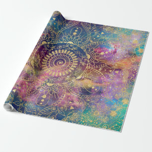 Gold Mandala Watercolor Colorful Nebula Wrapping Paper