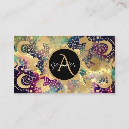 Gold mandala watercolor nebula  business card