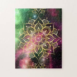 Gold Mandala watercolor nebula yoga zen Jigsaw Puzzle