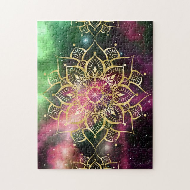 Gold Mandala watercolor nebula yoga zen Jigsaw Puzzle (Vertical)