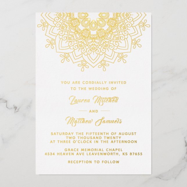 Gold Mandala Wedding Foil Invitation (Front)