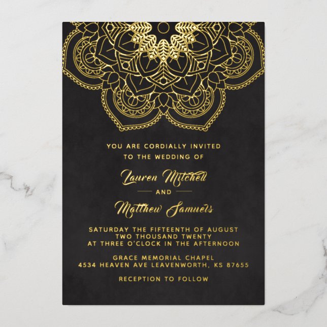 Gold Mandala Wedding Foil Invitation (Front)