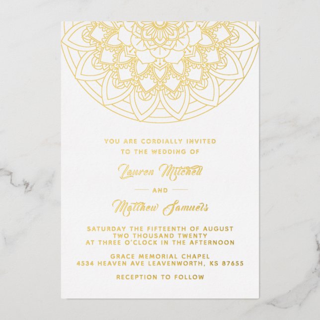 Gold Mandala Wedding Foil Invitation (Front)