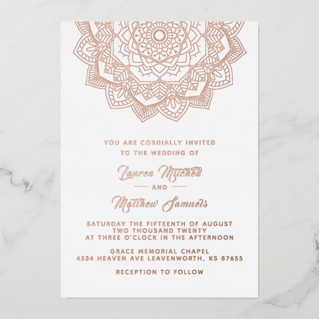 Gold Mandala Wedding Foil Invitation (Front)