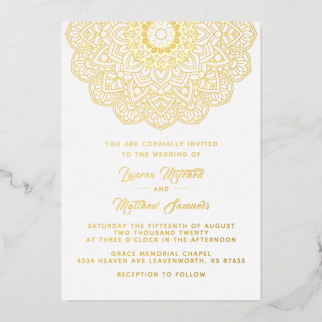 Gold Mandala Wedding Foil Invitation (Front)
