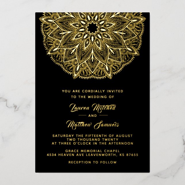 Gold Mandala Wedding Foil Invitation (Front)
