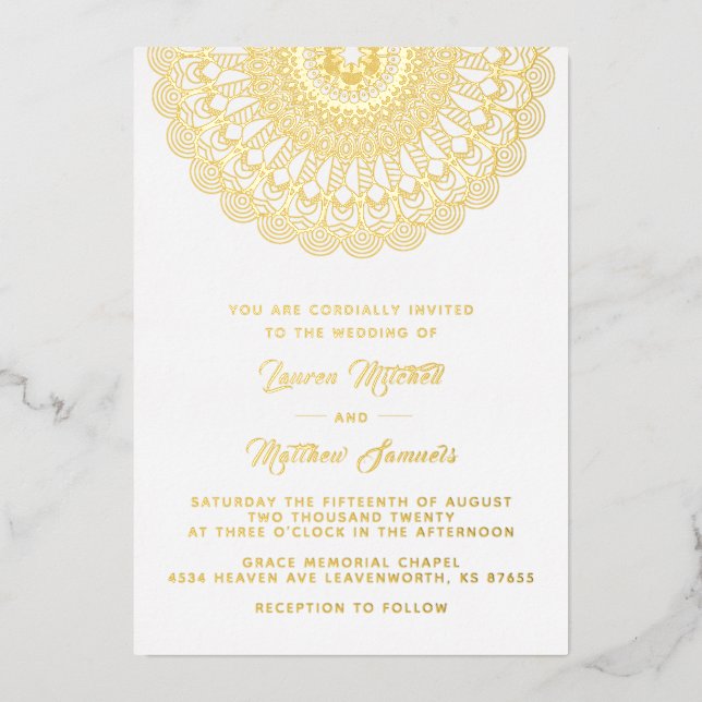 Gold Mandala Wedding Foil Invitation (Front)