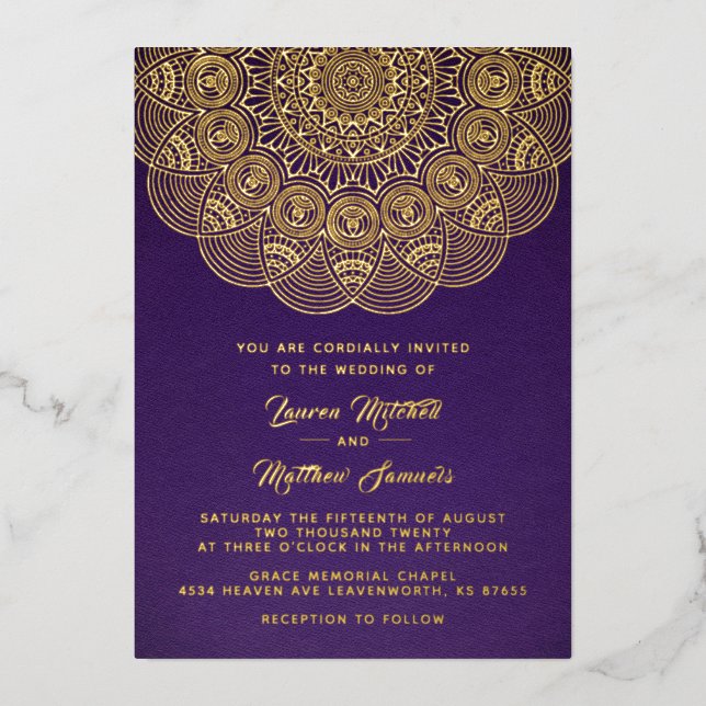 Gold Mandala Wedding Foil Invitation (Front)