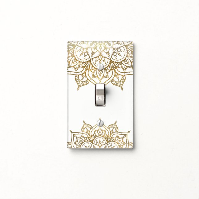 Gold Mandala White Chic Glamour Modern Glam Light Switch Cover (In Situ)
