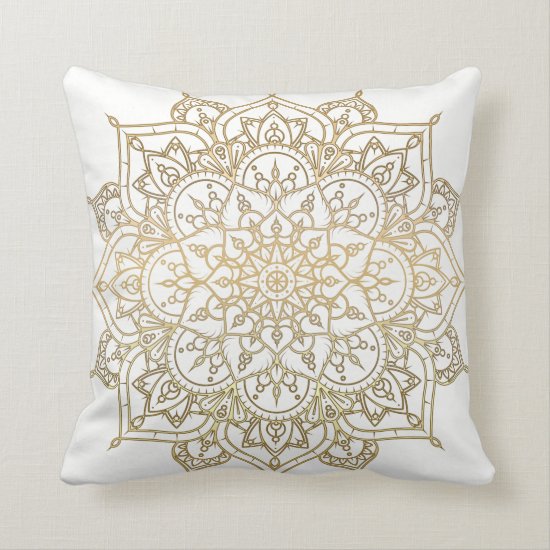 Gold Mandala White Chic Glamour Modern Glam Throw Pillow