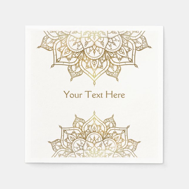 Gold Mandala White Chic Modern Glam Party Napkins (Front)