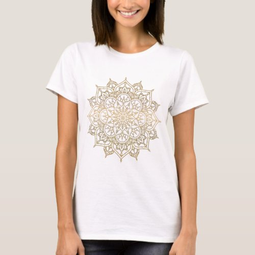 Gold Mandala  White Chic Modern Glam Trendy T_Shirt