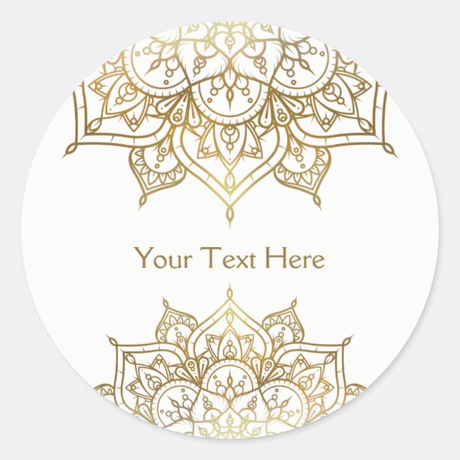 Gold Mandala White Classy Modern Wedding Favor Classic Round Sticker (Front)