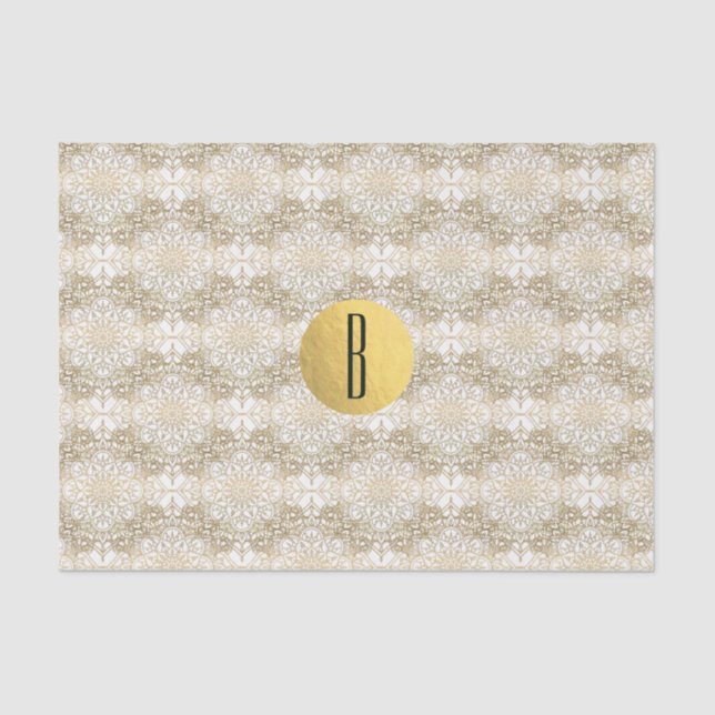 Gold Mandala & White Elegant Chic Monogram Modern Tissue Paper (Front)