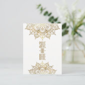 Gold Mandala & White Elegant Chic Save the Date Announcement Postcard (Standing Front)