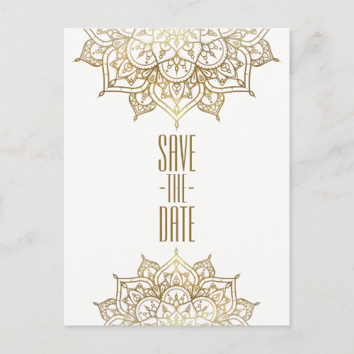 Gold Mandala  White Elegant Chic Save the Date Announcement Postcard