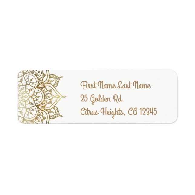 Gold Mandala White Glam Modern Wedding Label (Front)