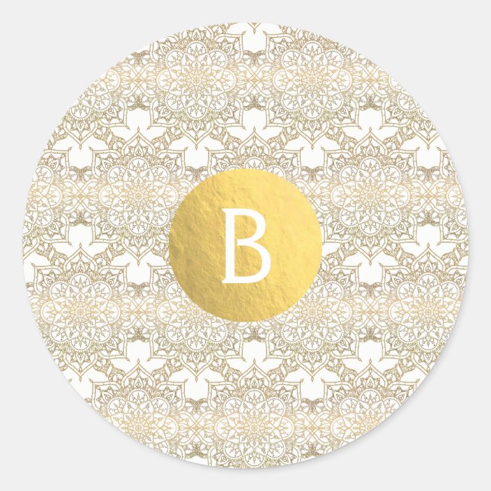 Gold Mandala White Modern Elegant Wedding Favor Classic Round Sticker