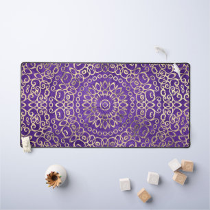 Gold Mandala Zen Pretty Girly Boho Bright Purple Desk Mat