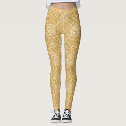 Gold Mandalas of various Geometric Circle designs Leggings