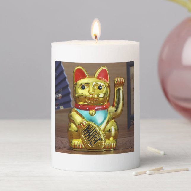 GOLD MANEKI NEKO  PILLAR CANDLE (In Situ)