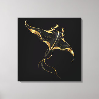 Gold Manta Ray Minimalist Wrapped Canvas Print